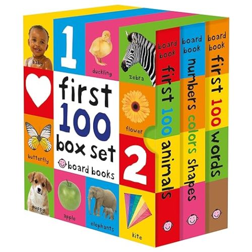 First 100 Board Book Box Set (3 books): First 100 Words, Numbers Colors Shapes, and First 100 Animals
