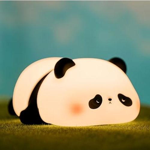HAPPYBAG Cute Rechargeable Panda Night Light for Kids Room, Silicone Touch Night Light for Baby Nursery, Dimmable Panda Lamp for Bedrooms