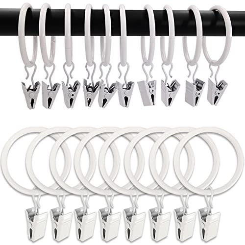 WeeksEight 100 Pack White Curtain Rings with Clips, Curtain Hooks Hangers Clip Rings for Hanging Drapes Bows Hat, Drapery Rings 1.5 in I D, Fits up to 1.2 in Diameter Curtain Rod.