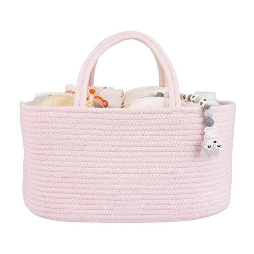 Large Diaper Caddy for Nursery Changing Table or Car Travel, Pink