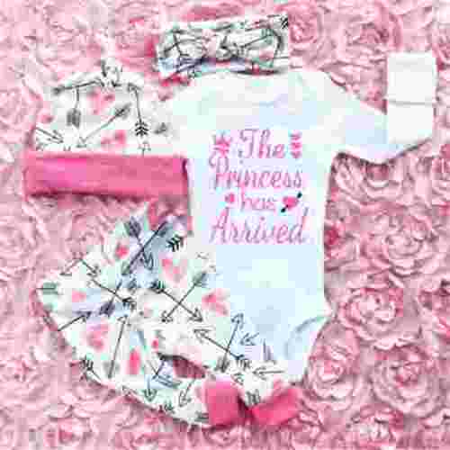 Kleidungly 4PCS Newborn Infant Baby Girls Outfits Clothes Tops Romper Bodysuit+Pants Leggings+Hat+Headband Set