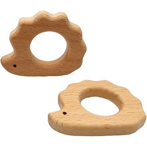 2pcs Natural Wooden Hedgehog Teething Pendant Pure Natural Beech Wood Animal Teether Shape for Handmade Necklace/Bracelet Accessory (Hedgehog 2pcs)