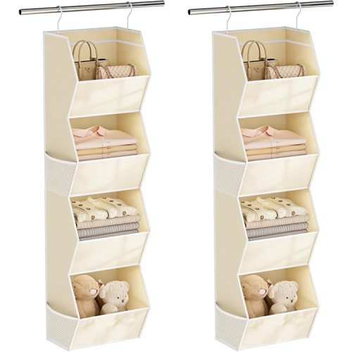 4 Shelf Hanging Closet Organizer Closet Storage for Wardrobe 2 Packs Beige | Hanging Storage Organizer for Closet Organizers and Storage, Hanging Clothes Organizer for Closet Organizer Closet Shelves