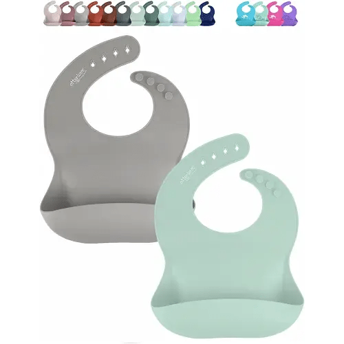 otterlove Silicone Bib – 100% Pure Platinum LFGB Baby Bibs with No Fillers – Wide Food Catching Pocket – Easy Clean – Mess Proof – Dishwasher Safe – BPA & Phthalate Free (2 Bib Pack - Sage & Sand)