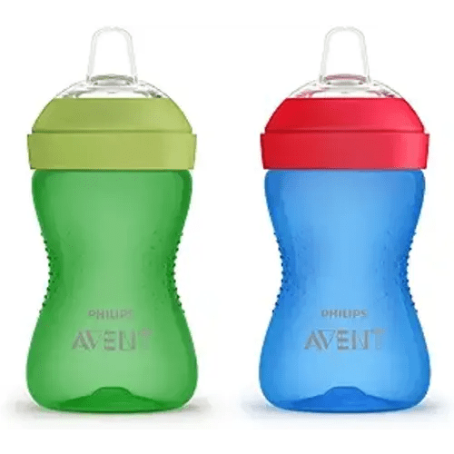 AVENT Philips My Grippy Spout Sippy Cup with Soft Spout and Leak-Proof Design, Blue/Green, 10oz, 2pk, SCF801/21