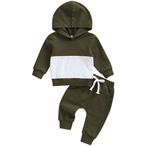 Toddler Boy Clothes Patchwork Sweatshirts Long Sleeve Tops Solid Pants Outfit Fall Winter Baby Hooded Clothe Set