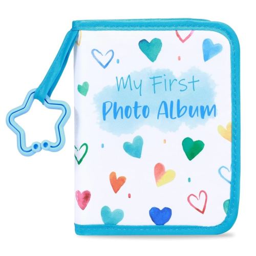 Baby's My First Family Album Soft Photo Cloth Book Blue Heart My First Book of Photos Baby Memory Album Gift Holds 4x6 Pictures for Babies Newborn Toddler & Kids Baby Shower