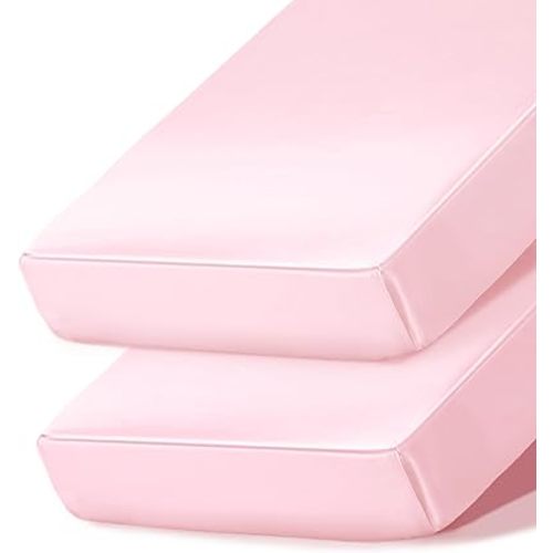 Ersmak 2 Pack Satin Crib Sheets for Baby, Silky Comfy Breathable Crib Sheets for Standard Crib and Toddler Mattresses (Pink, 28 x 52 x 9 in)
