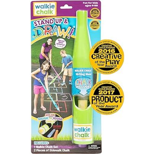 Walkie Chalk Stand-up Sidewalk Chalk Holder, (Lime), Creative Outdoor Toys for Kids and Adults Including 2X Chalks, Street Art & Playground Supplies, Accessible Fun for Everyone