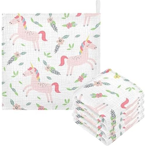 Bolaz Washcloths Set Bathroom Kitchen Wash Cloths Face Towels Wipes Unicorn Cute White Decorative 12x12 Inch 5 pack