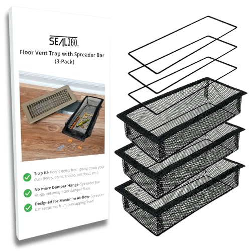 SEAL360 Floor Vent Screen Net, Perfect Home, Mobile Home and RV Accessory, Vent Mesh Catches Items at Home and On The Road, Keeps Bugs Out, Patent Pending, 4”x8” (3-Pack)