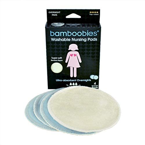 Bamboobies Nursing Pads for Breastfeeding | 2 Overnight Pairs | Reusable & Washable Breast Pads | Ultra-Absorbent Overnight Nursing Pads | Super Soft Rayon Made From Bamboo | Milk Proof Liner, Natural
