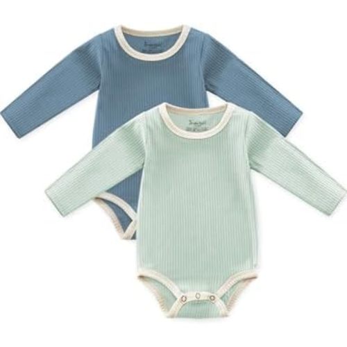 Size 6-9 Months in Blue&green: Jimonda Baby Bodysuit, 100% Organic Cotton Infant Long Sleeve Romper Gender Neutral Baby Clothes