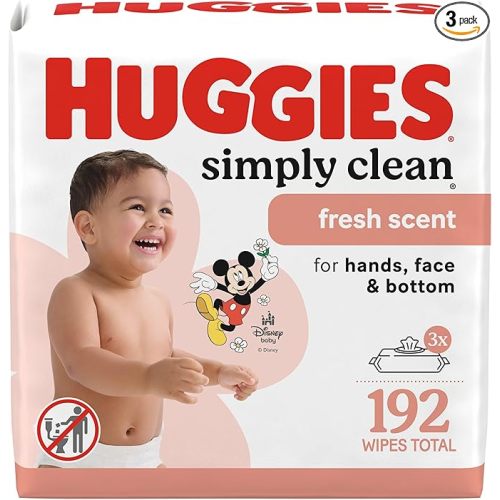 Huggies Simply Clean Fresh Scent Baby Wipes, 3 Flip-Top Packs of 64 (192 Wipes Total), Packaging May Vary