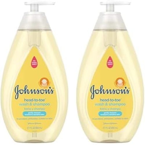 Johnson's Head-to-Toe Gentle Tear-Free Baby & Newborn Wash & Shampoo, Sulfate-, Paraben- Phthalate- & Dye-Free, Hypoallergenic Wash for Sensitive Skin & Hair, 27.1 fl. Oz (Pack of 2)