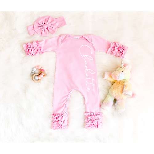 Personalized Baby Girl Coming Home Outfit - Ruffled Newborn Baby Romper - Newborn Layette Set - Custom Baby Shower Gift - Baby Girl Clothes
