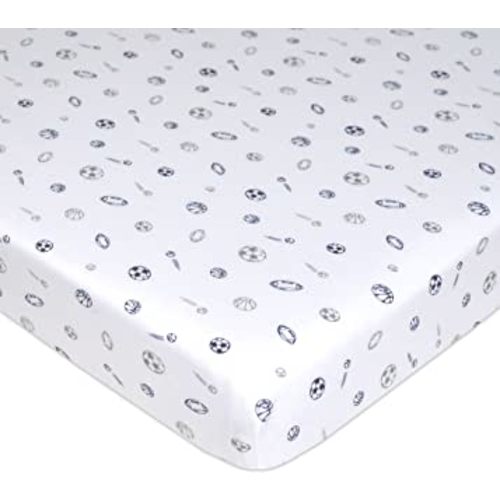 TL Care Fitted Mini Crib Sheet 24" x 38", Soft Breathable Neutral 100% Cotton Jersey Portable Sheet, Navy/Grey Sports, for Boys and Girls, Fits Most Pack N Play and Mini Crib Mattresses