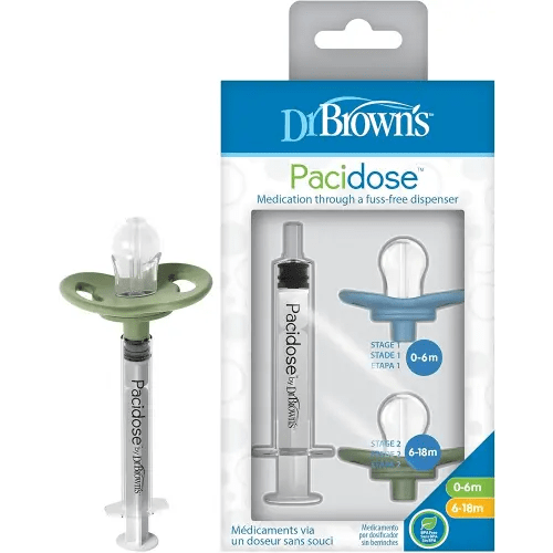 Dr. Brown's Pacidose Pacifier and Liquid Baby Medicine Dispenser with Oral Syringe and Two Sizes of Pacifier Bulbs - 0-6m and 6-18m