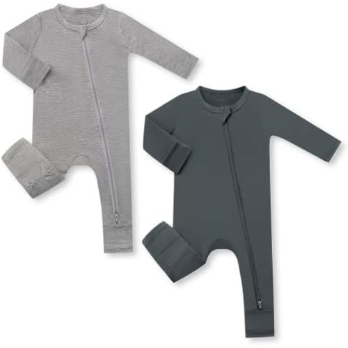 HAPIU Unisex Rayon Made from Bamboo Baby Rompers with Cuffs, 2 Way Zipper YKK, Footless Pajamas Jumpsuit