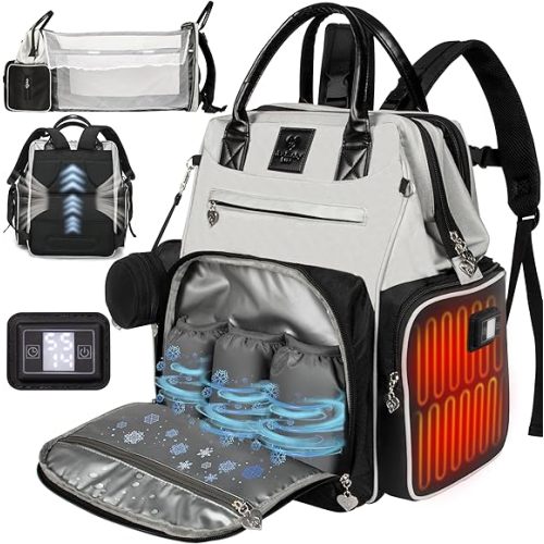 Award-Winning Smart Baby Backpack Diaper Bag with Changing Station – Heated Pockets, Temp Control, Insulated Slots, Water-Resistant Nylon, Organizational Pockets, Baby Essentials Travel Bag, Newborn