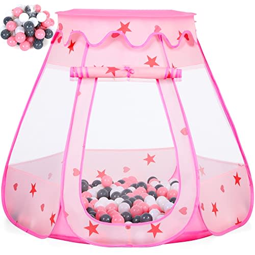 Wilhunter Baby Ball Pit for Toddler with 50 Balls, Kids Pop Up Play Tent for Girls, Princess Toys for Children Indoor & Outdoor Playhouse with Carry Bag (Pink: Pink/White/Gray, 109x90cm/50 Balls)