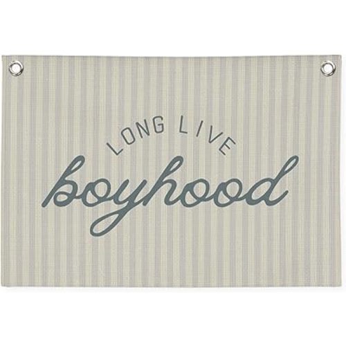 Long Live Boyhood Banner Wall Hanging, Boys Room Decor Wall Art,Preppy Blue Striped Wall Decor Hanging Print for Kids Boys Toddler Nursery Bedroom Playroom 30X20 Inch