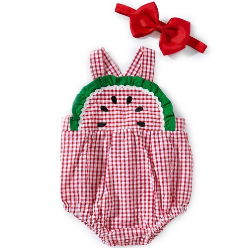Adventurewear 360 Baby Girls Newborn- 24 Months Gingham Watermelon Bubble Romper
