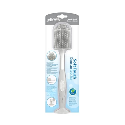 Dr. Brown's Soft Touch No Scratch Baby Bottle Cleaning Brush, Nipple Cleaner & Suction Cup Base for Easy Storage, BPA Free, Gray
