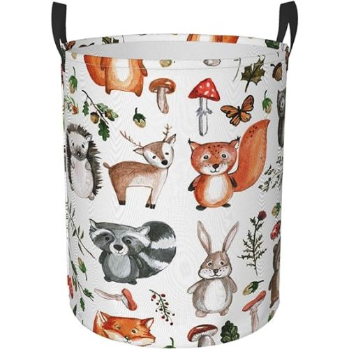 Foruidea Woodland Animals Laundry Basket,Laundry Hamper,Collapsible Storage Bin, Oxford Fabric Clothes Baskets,Nursery Hamper For Home,Office,Dorm,Gift Basket