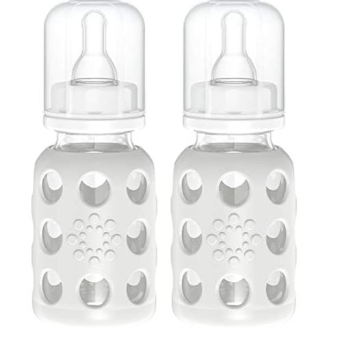 Lifefactory 4-Ounce BPA-Free Glass Baby Bottle with Stage 1 Nipple and Protective Silicone Sleeve, Stone Gray (Pack of 2)