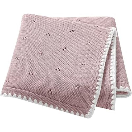 Baby Blanket Knit Ultra Soft Swaddle Receiving Blankets for Boys & Girls Cotton Knitted Newborn Infant Toddler Nursery Crib 30 x 40 Inch