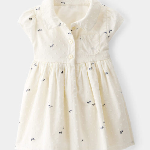 Ivory Baby Swiss Dot Bow Print Dress - Ivory | Carter’s Oshkosh Canada