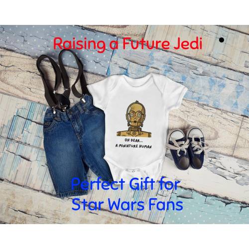 C3PO Baby One Piece Bodysuit Funny Star Wars Baby Shower Gift For Friends and Family Sci-Fi Droid Robot Themed Presents for Kids