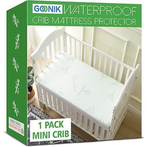 GOONIK Waterproof Mini Crib Mattress Protector, Bamboo Viscose Breathable Mini Crib Mattress Pad Cover for Baby Mattress with 4-13 inches Deep Pocket