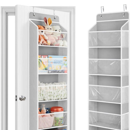 JARLINK Toy Stuffed Animal Storage, Over The Door Organizer W/Clear View Windows, 44lb Load, Baby Toy Storage Organizer for Nursery, Kid Bedroom, Newborn Baby Essentials (Light Grey)