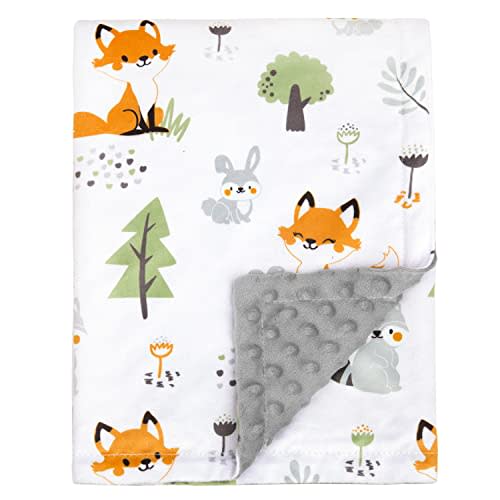 BORITAR Baby Blanket with Cute Foxes for Boys and Girls Super Soft Minky with Double Layer Dotted Backing, Colorful Woodland and Animals Printed 30 x 40 Inch (75x100cm)