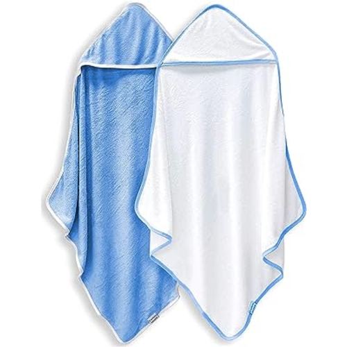 2 Pack Baby Bath Towel - Rayon Made from Bamboo, Ultra Soft Hooded Towels for Kids - X Large Size for 0-7 Yrs (White and Navy Blue, 37.5 x 37.5 Inch)