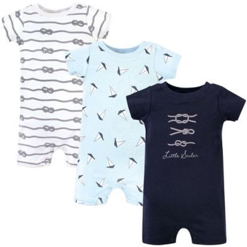 Hudson Baby Infant Boy Cotton Rompers 3pk, Little Sailer, 3-6 Months