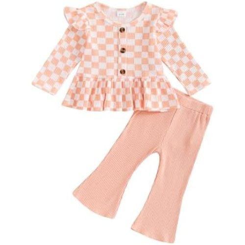 Toddler Baby Girls Outfits Ribbed Long Sleeve Ruffle Hem Tops + Flared Pants Sets 2Pcs Infant Fall Winter Clothes
