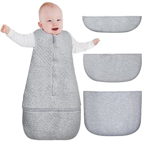 Lictin Baby Sleeping Bag Winter 2.5 TOG, Winter Sleep Sack with 3 Detachable Bottoms, Adjustable Length Baby Sleep Bag for 6-24 Months, Grey, 27.9-38.2 IN
