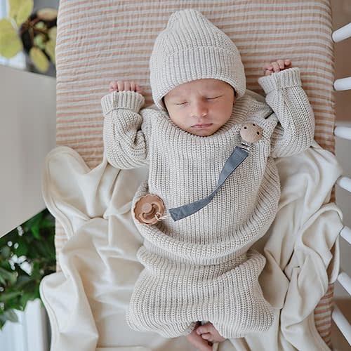 mushie Linen Baby Pacifier Clip Holder | Soft Fabric Strap, 2-Pack (Powder Blue/Deep Sea)