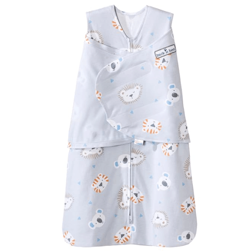 HALO 100% Cotton Sleepsack Swaddle, 3-Way Adjustable Wearable Blanket, TOG 1.5, Multicolor Lions, Tigers, and Bears