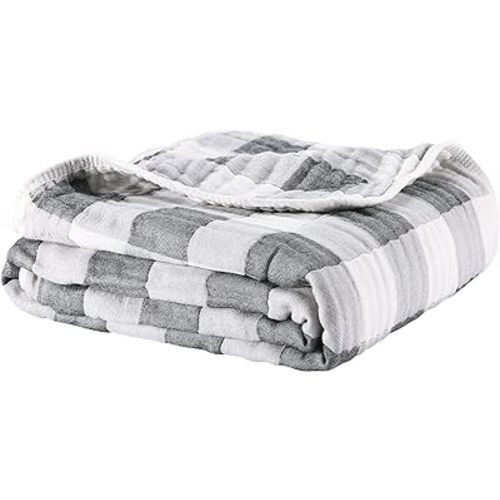 MUKIN Neutral Cotton Receiving Swaddle Blanket and Quilt for Girls and Boys, Also for Newborn Nursing Cover, Baby Bath Towels (Grey,White)
