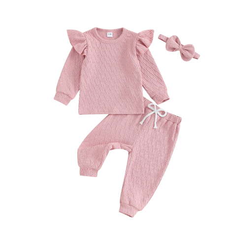 Wassery Newborn Girl Fall Outfits 3Pcs Baby Girl Clothes Set Solid Color Crew Neck Long Sleeve Sweatshirts Long Pants Headband 3 6 9 12 18 24 Months Infant Girls Autumn Clothing