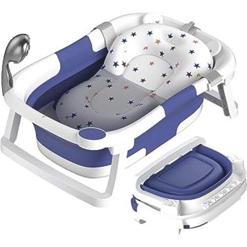 AVIDOR Baby Bathtub,Collapsible Bathtub for Newborn to Toddler,Durable Essential Infant Bath Tub,Portable Travel Baby Bathtub with Soft Cushion,No-Slip Hanging and Detachable Bathtub