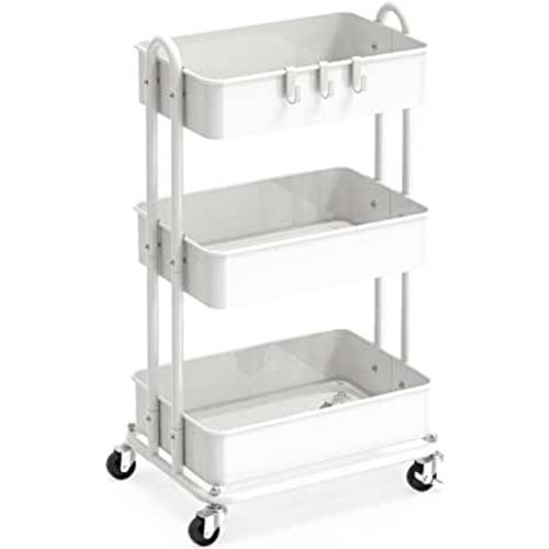 Amazon.com : SimpleHouseware Heavy Duty 3-Tier Metal Utility Rolling Cart, White : Office Products