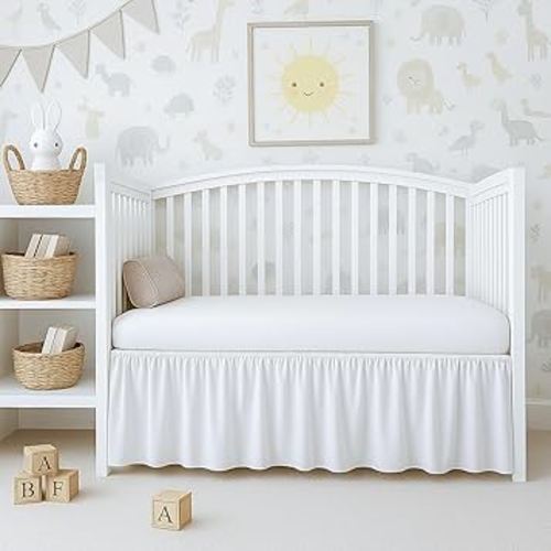 Cottington Lane White Crib Skirt Dust Ruffle, 100% Natural Cotton, Soft, Durable Nursery Crib Toddler Bedding Skirt for Baby Girls or Boys, Fits Standard Cribs 28" x 52" with 14" Drop