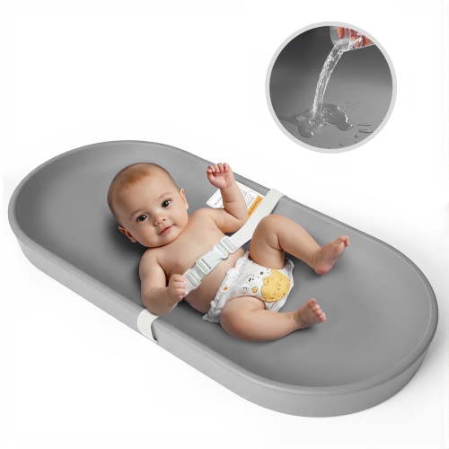 Baby Changing Pad, SINGES Lightweight and Portable Changing Station for Diaper Change and Dresser, with Safety Restraint Belt, Waterproof ,Grey