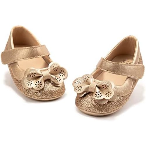 KIDSUN Infant Baby Girls Mary Jane Shoes Non-Slip Rubber Sole Ballet Slippers Princess Dress Wedding Shoes Newborn Crib Shoes First Walkers Shoes
