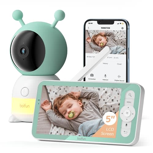 BOIFUN 5" Smart Baby Monitor, 2K WiFi Baby Camera Via Screen and App Control, Temper& Humidity Sensor, Night Vision, 2-Way Talk, Cry& Motion Detection, Free Phone App, Works with iOS, Android(Baby6T)